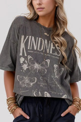 Kindness Butterflies Graphic Mineral Wash Loose Tee OutfitFlow
